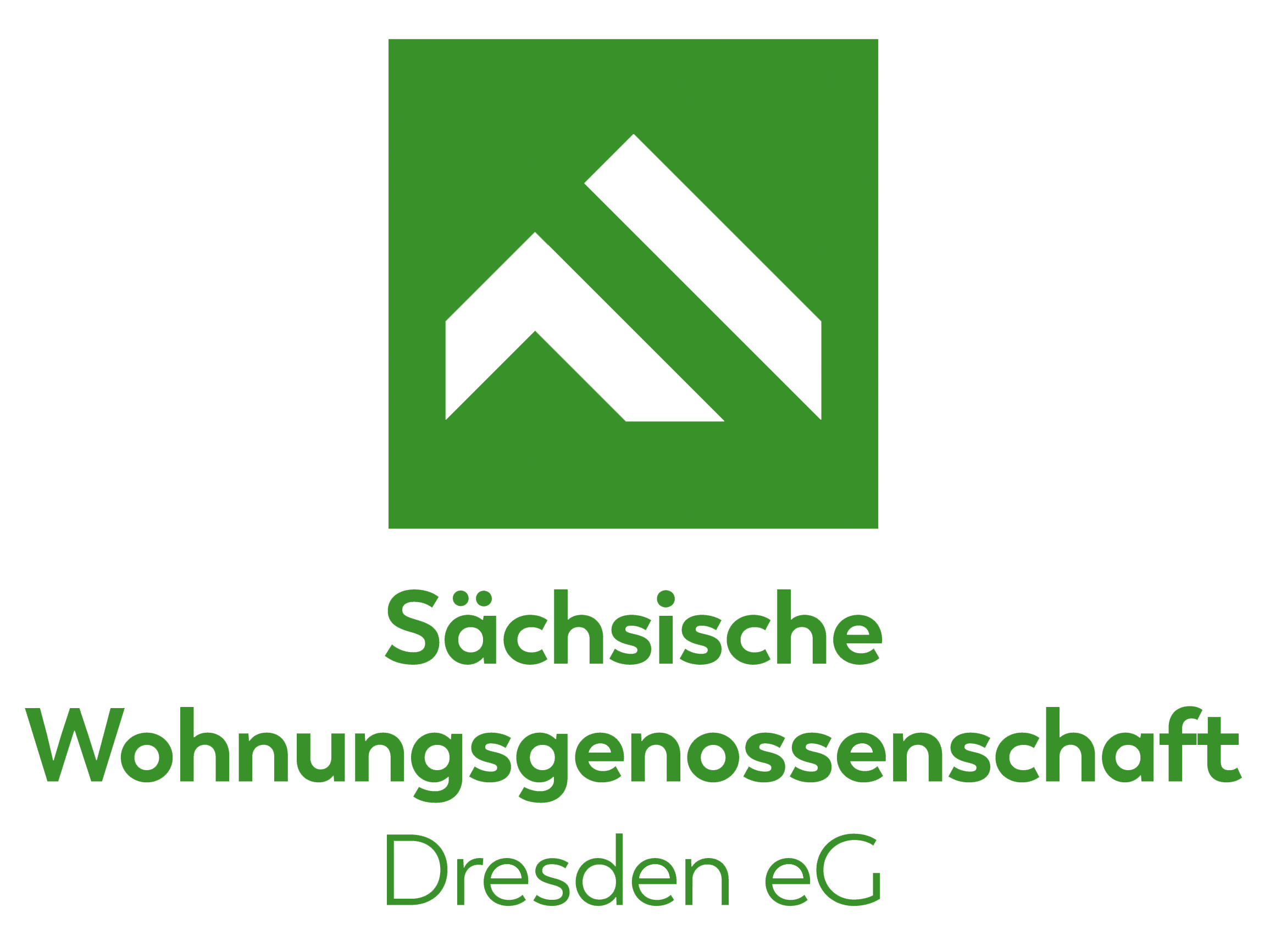 KI generiert: Das Bild zeigt das Logo der "Sächsischen Wohnungsgenossenschaft Dresden eG". Es präsentiert einen stilisierten, grünen grafischen Entwurf mit dem Namen der Genossenschaft darunter.