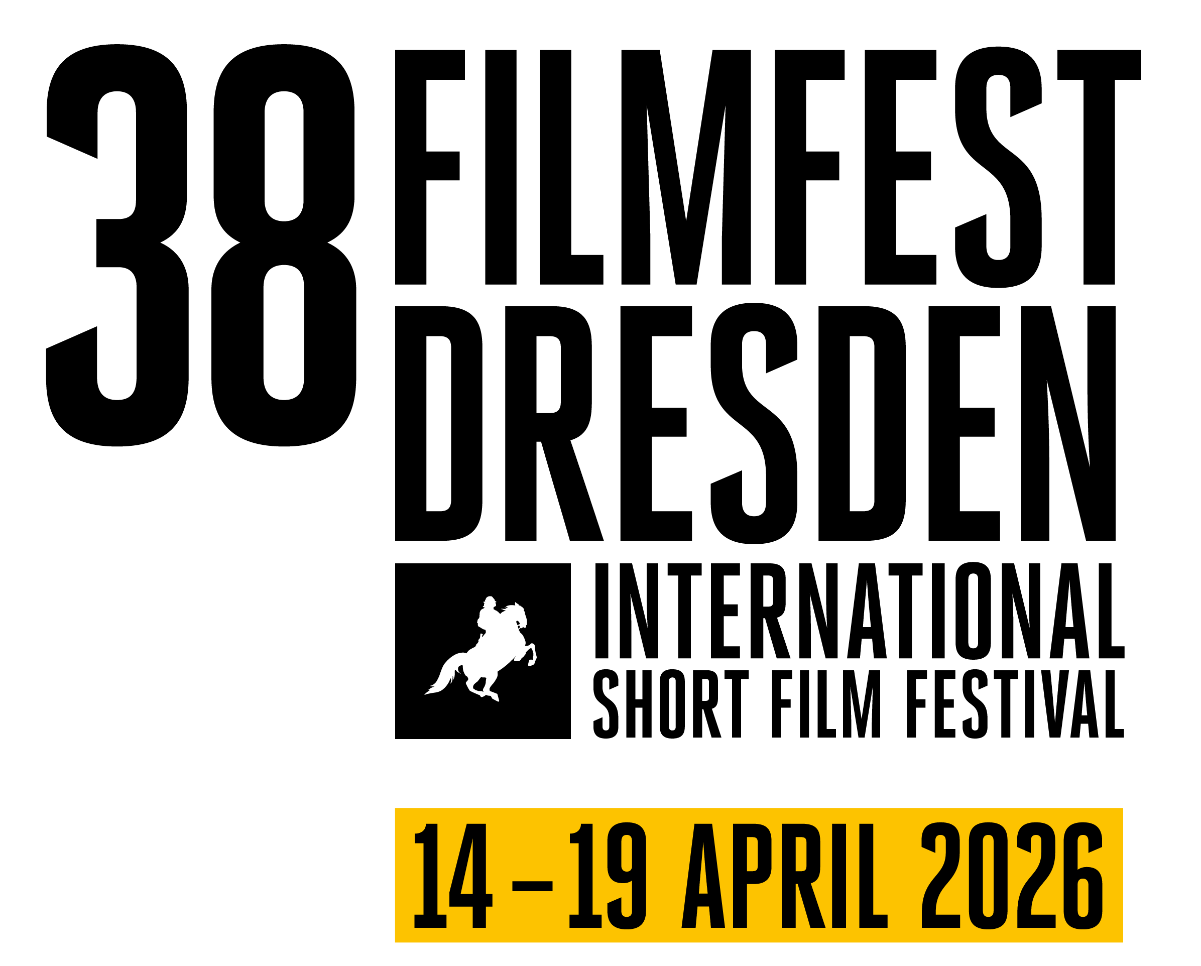 KI generiert: Das Bild bewirbt das 38. Filmfest Dresden, ein internationales Kurzfilmfestival, das vom 14. bis 19. April 2026 stattfindet. Es zeigt das Festival-Logo und die Veranstaltungsdaten.