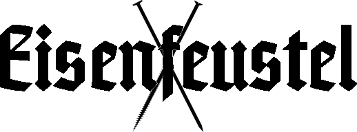 KI generiert: Das Bild zeigt das Wort "Eisenfeustel" in einer gotischen Schriftart. Der Hintergrund ist transparent.