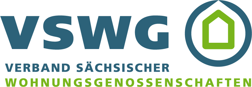 KI generated: The image shows the logo of the "Verband Sächsischer Wohnungsgenossenschaften" (VSWG). It consists of the lettering "VSWG" and a graphic representation of a stylised house in a circle.